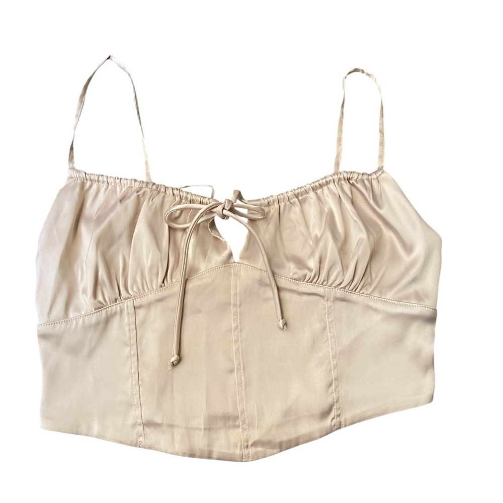 Kirious Los Angeles Beige Smocked Crop Top